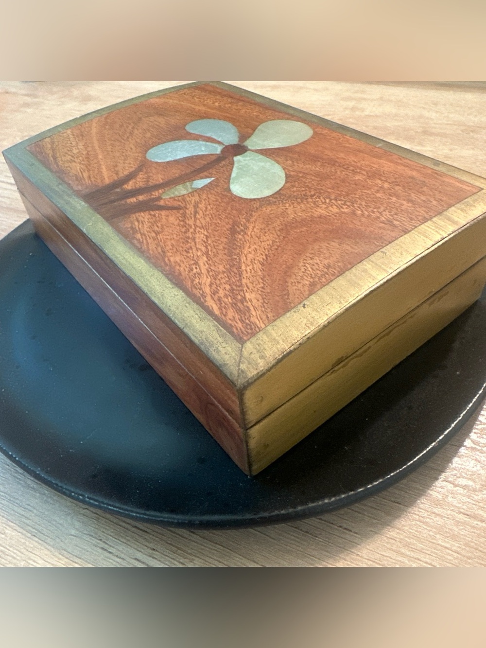 Vintage Original ‘Box Concepts Inc’ NY Made in India Wood Box with Brass Inlays